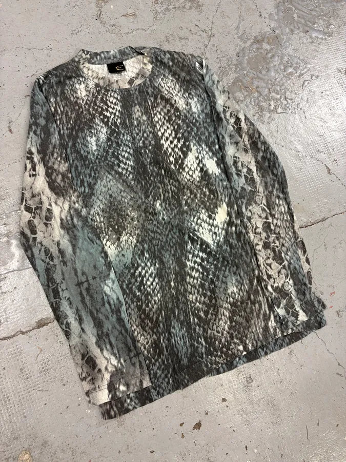 2000s Cavalli Grey Blue Snake Print Longsleeves AHUwxqf 3