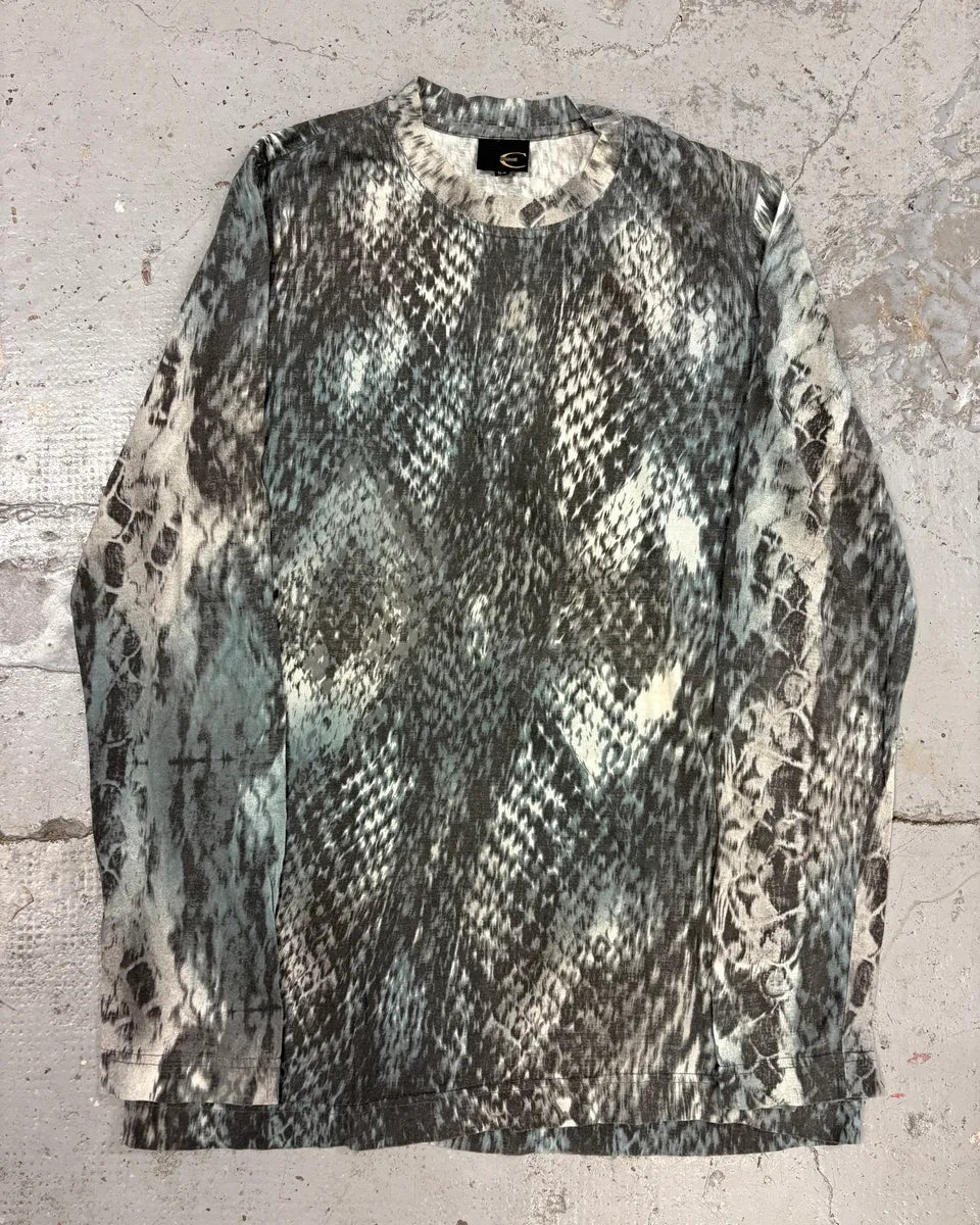 2000s Cavalli Grey Blue Snake Print Longsleeves AHUwxqf 0