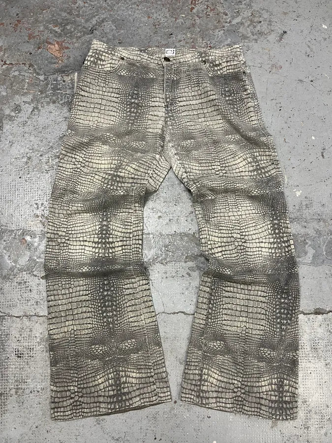 2000s Cavalli Grey Crocodile Effect Pants LNrKaRh 0