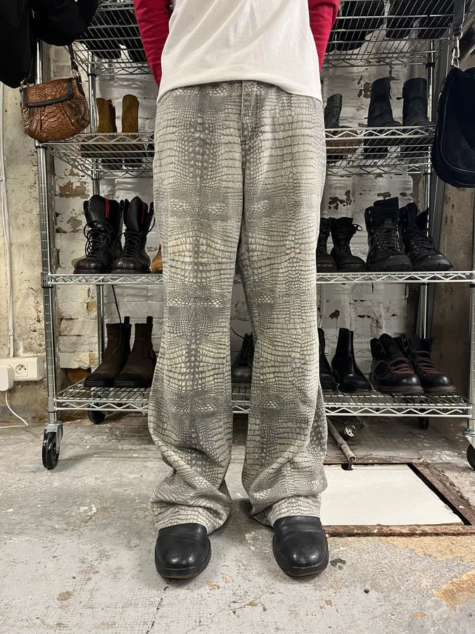 2000s Cavalli Grey Crocodile Effect Pants LNrKaRh 3