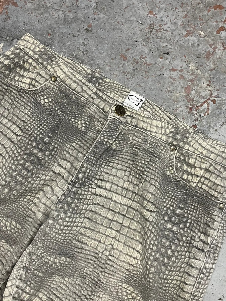 2000s Cavalli Grey Crocodile Effect Pants LNrKaRh 6