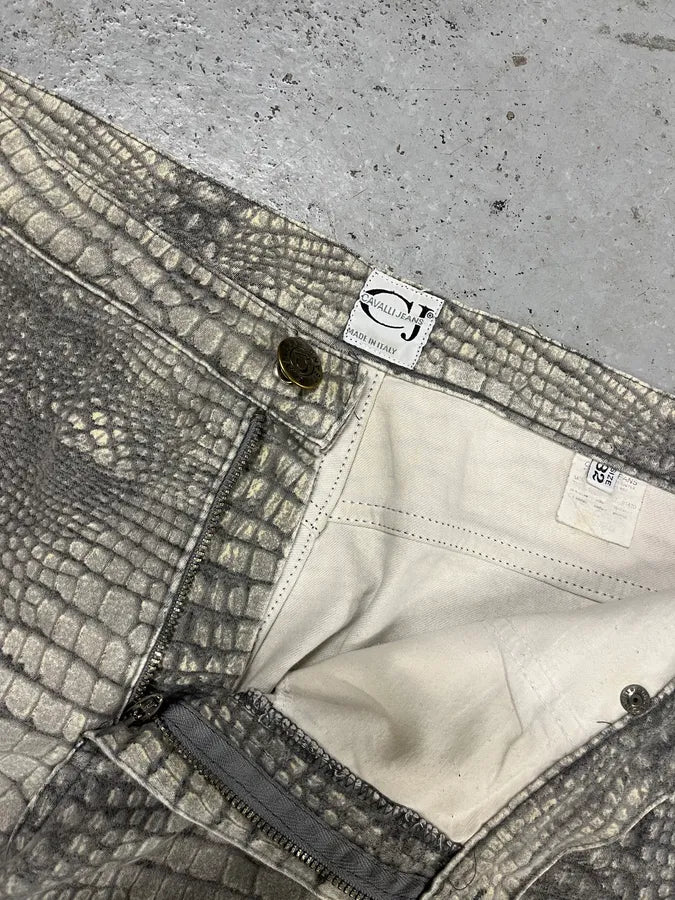 2000s Cavalli Grey Crocodile Effect Pants LNrKaRh 8