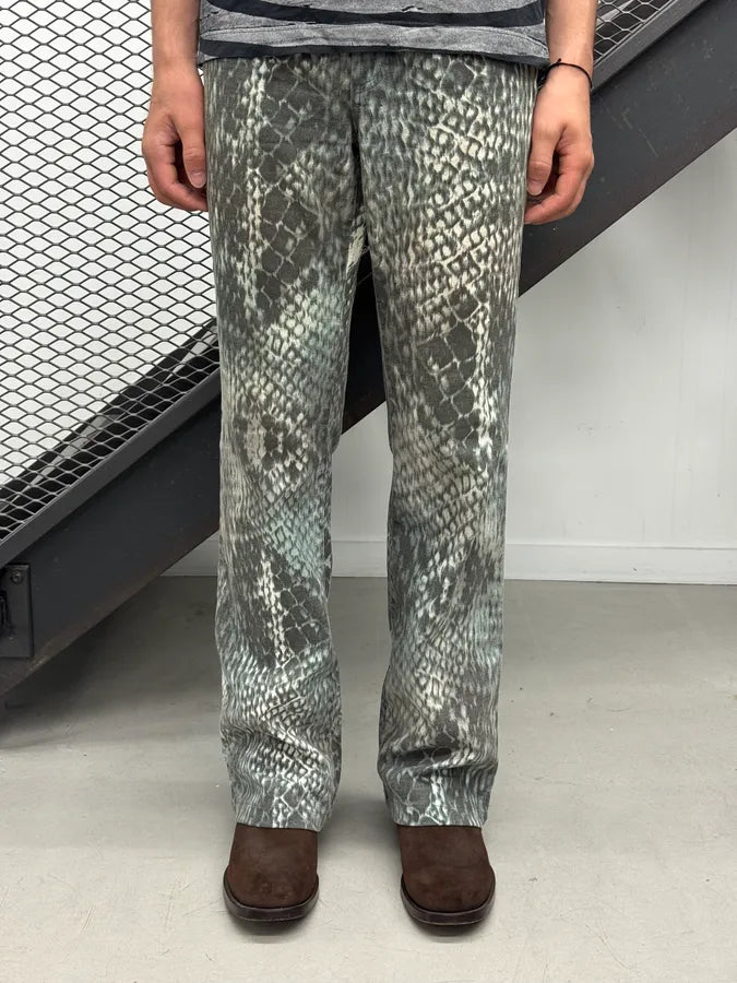 2000s Cavalli Grey Denim Python Print Bootcut Pants OKfZjKT 1