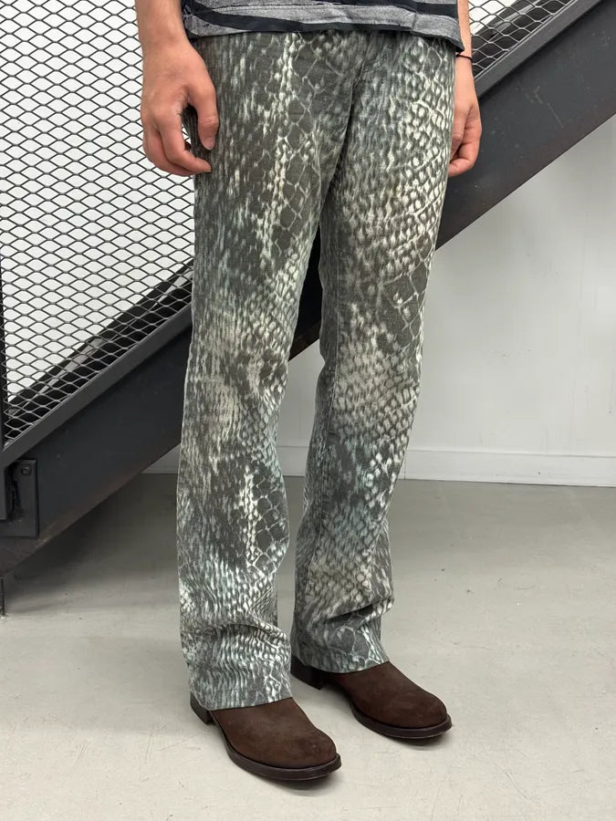 2000s Cavalli Grey Denim Python Print Bootcut Pants OKfZjKT 2