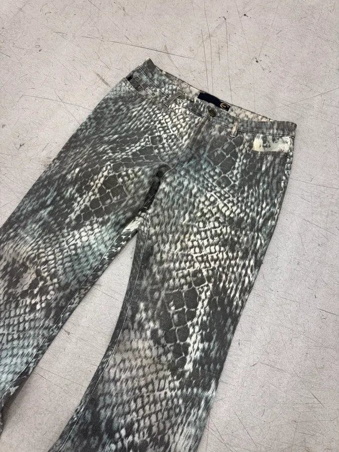 2000s Cavalli Grey Denim Python Print Bootcut Pants OKfZjKT 3