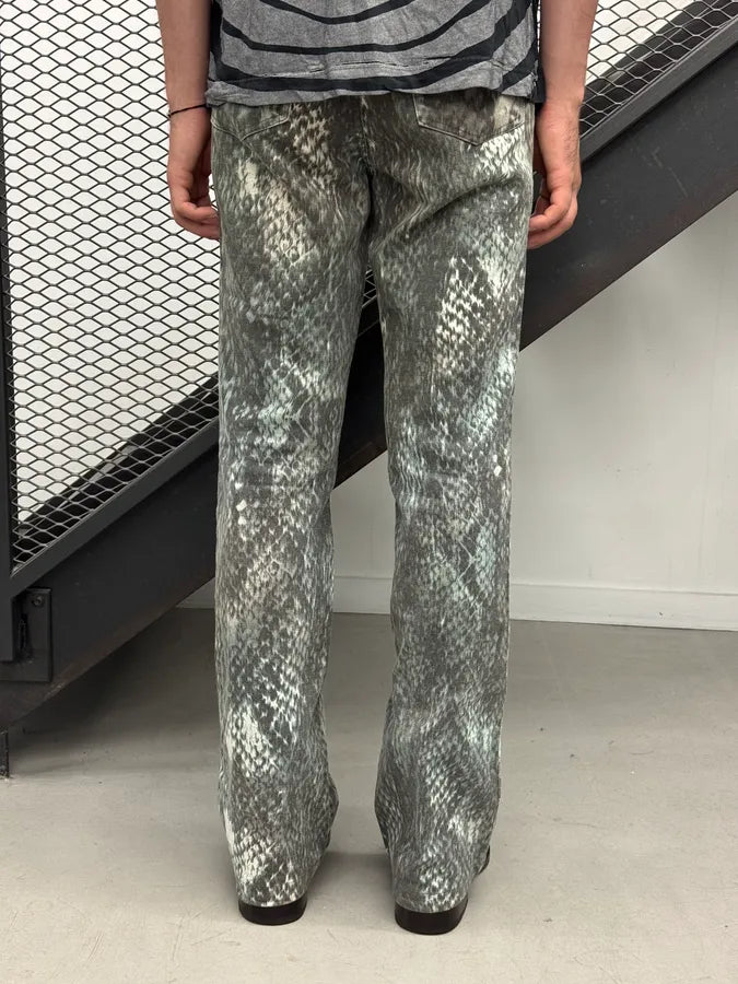 2000s Cavalli Grey Denim Python Print Bootcut Pants OKfZjKT 4