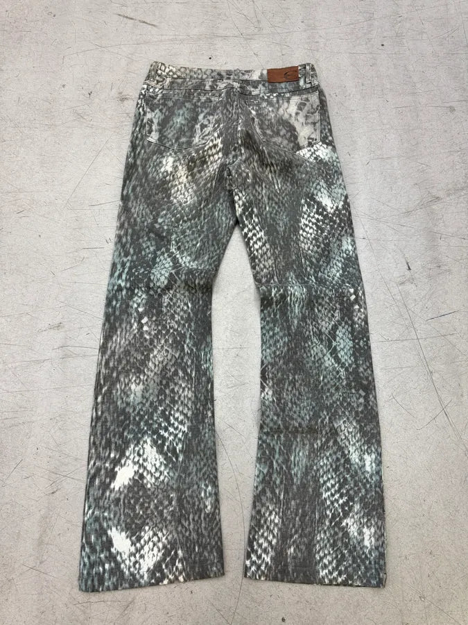 2000s Cavalli Grey Denim Python Print Bootcut Pants OKfZjKT 6