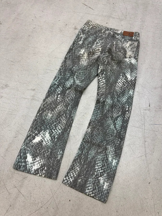 2000s Cavalli Grey Denim Python Print Bootcut Pants OKfZjKT 7