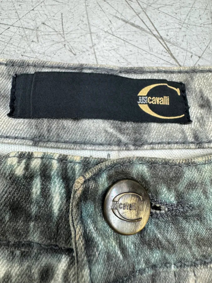 2000s Cavalli Grey Denim Python Print Bootcut Pants OKfZjKT 8