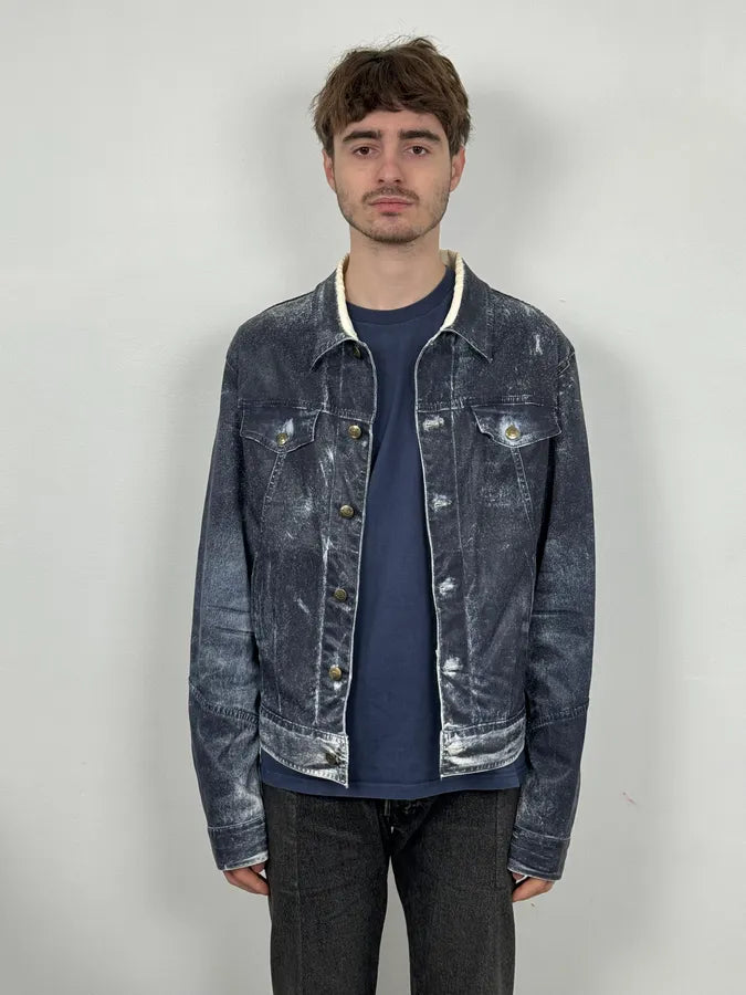 2000s Cavalli Grey Eroded Denim Jacket svIrwgv 1