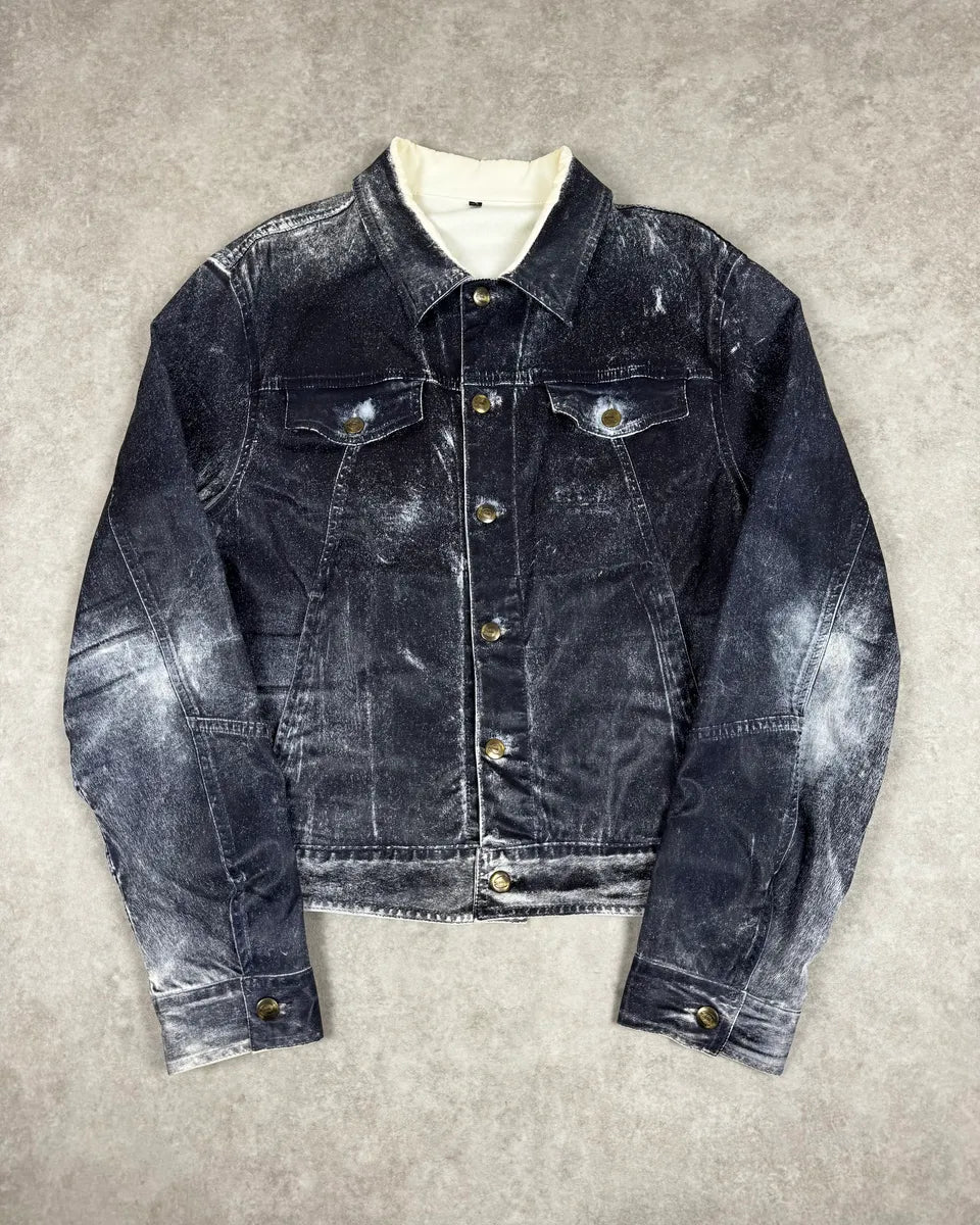 2000s Cavalli Grey Eroded Denim Jacket svIrwgv 0