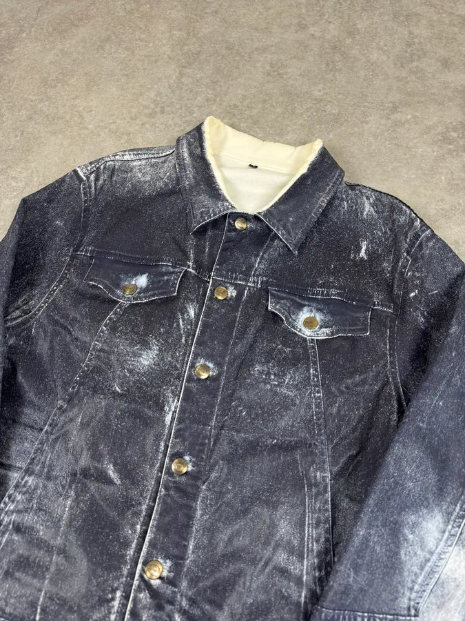 2000s Cavalli Grey Eroded Denim Jacket svIrwgv 4