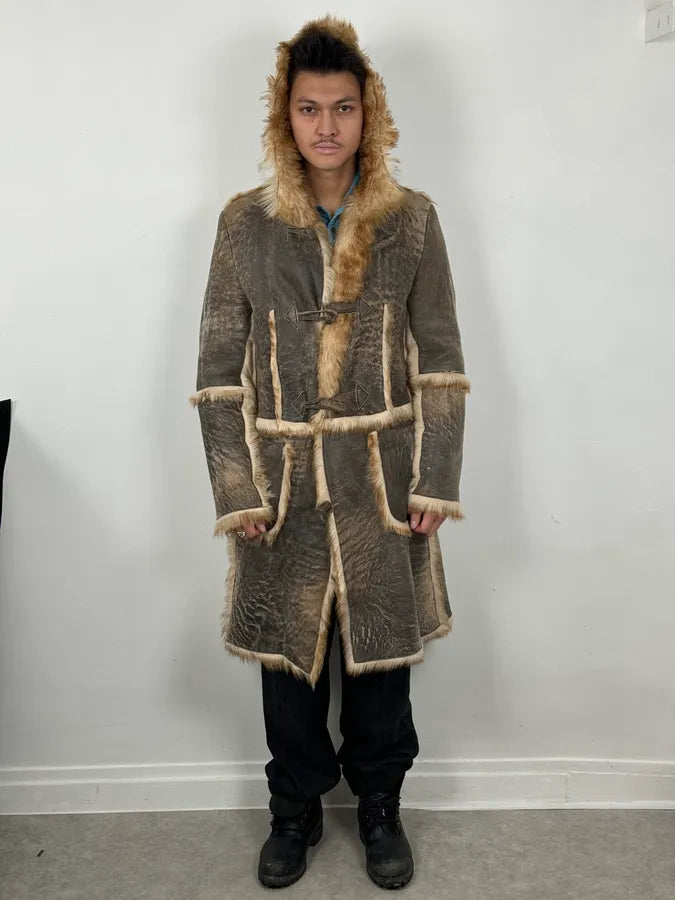2000s Cavalli Grey Eroded Fur Leather Long Coat AXWWwba 3