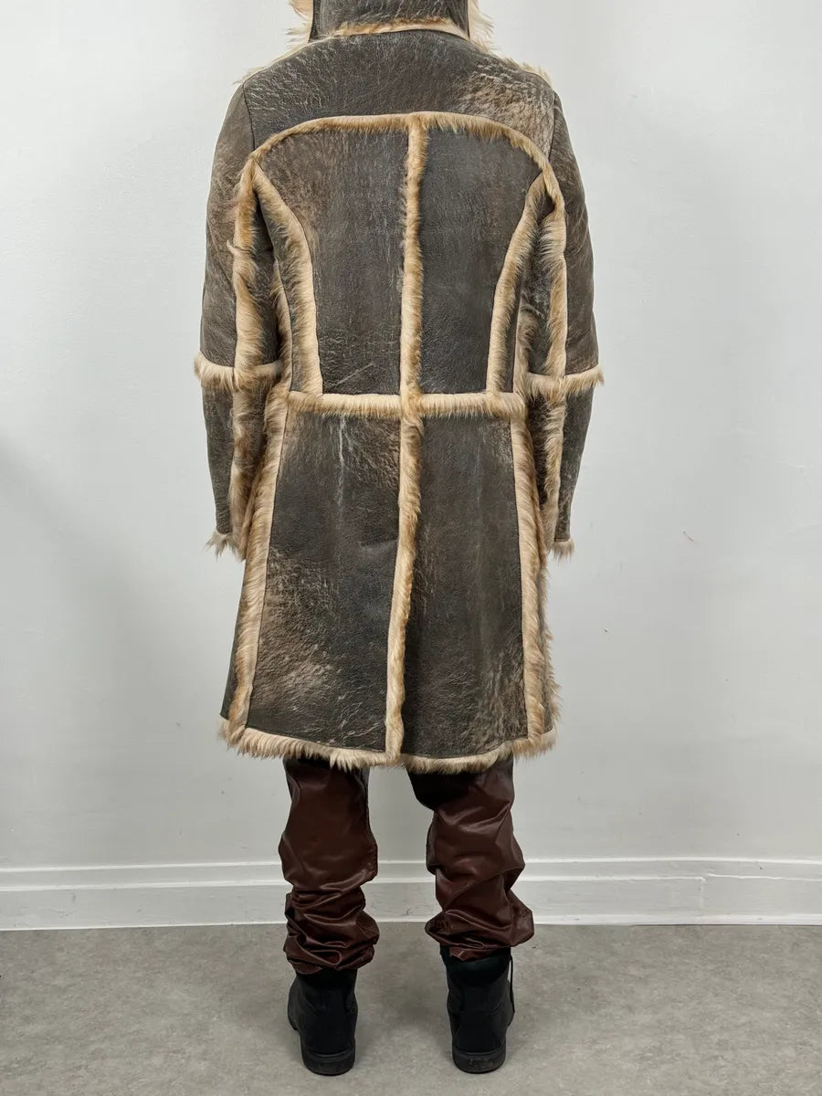 2000s Cavalli Grey Eroded Fur Leather Long Coat AXWWwba 4