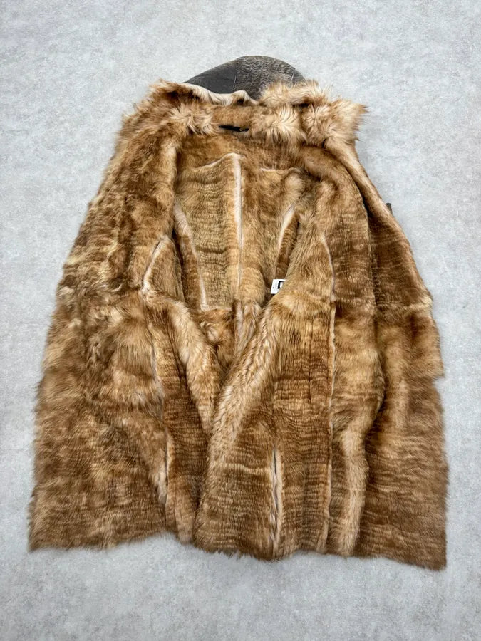 2000s Cavalli Grey Eroded Fur Leather Long Coat AXWWwba 8
