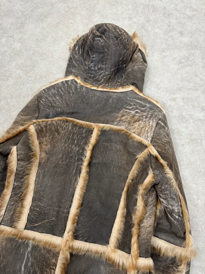 2000s Cavalli Grey Eroded Fur Leather Long Coat AXWWwba 7