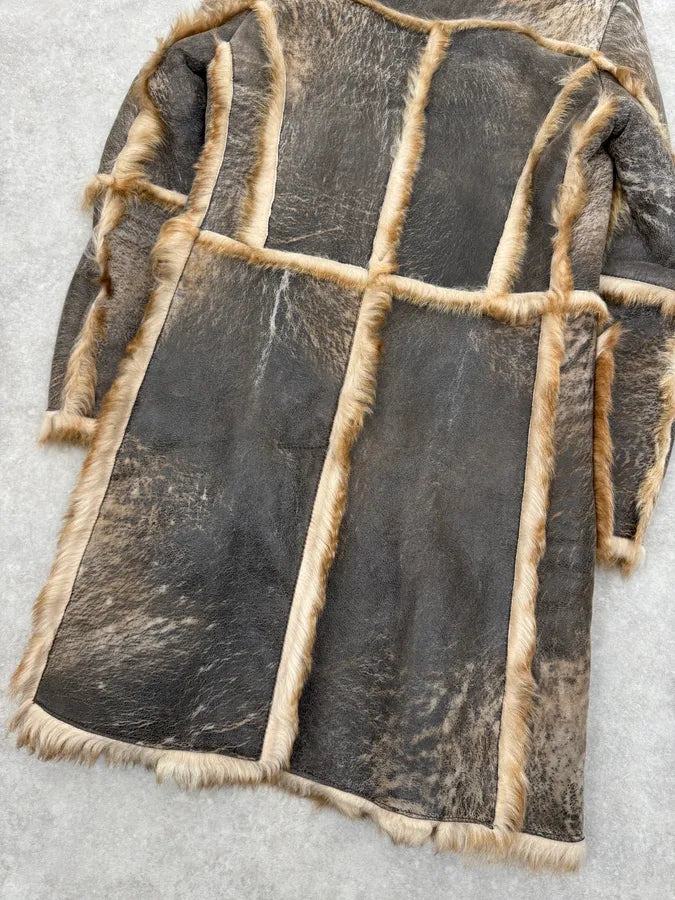 2000s Cavalli Grey Eroded Fur Leather Long Coat AXWWwba 5