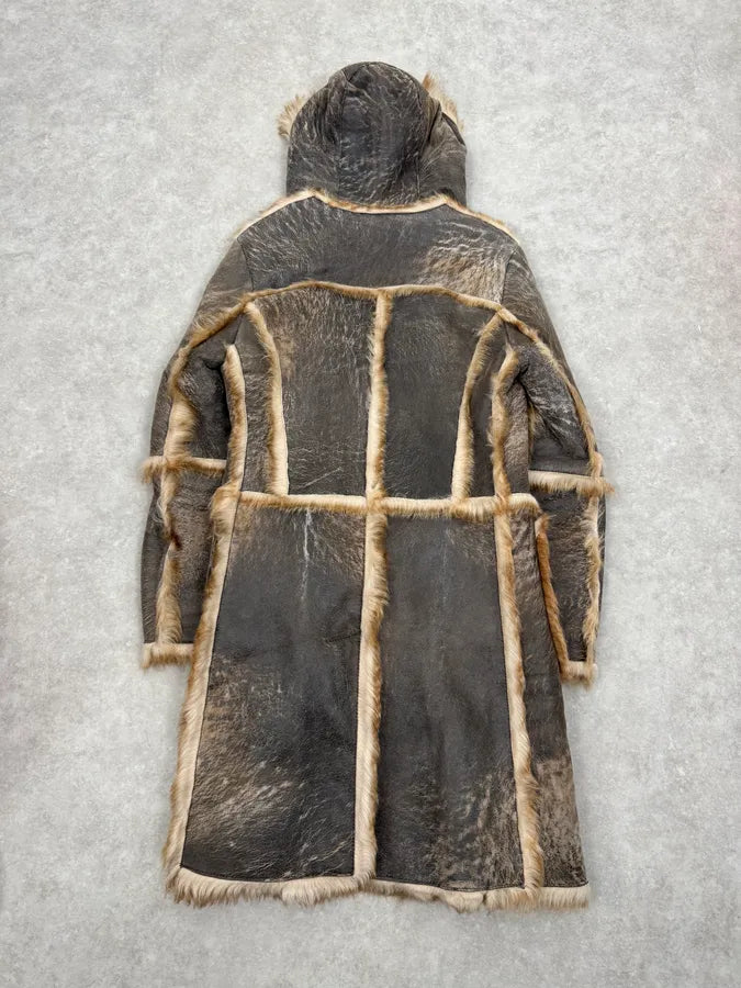 2000s Cavalli Grey Eroded Fur Leather Long Coat AXWWwba 1