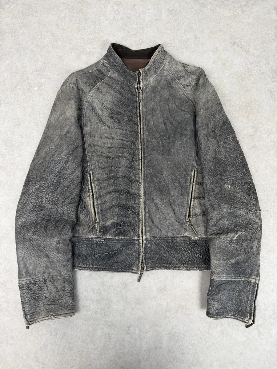 2000s Cavalli Grey Eroded Grained Scars Leather Jacket TxnwLWe 0