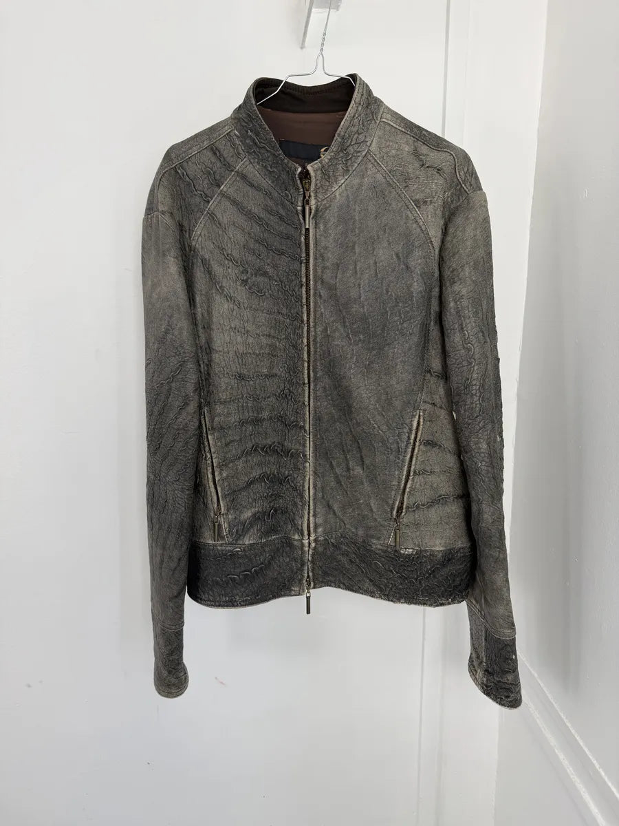 2000s Cavalli Grey Eroded Grained Scars Leather Jacket TxnwLWe 4