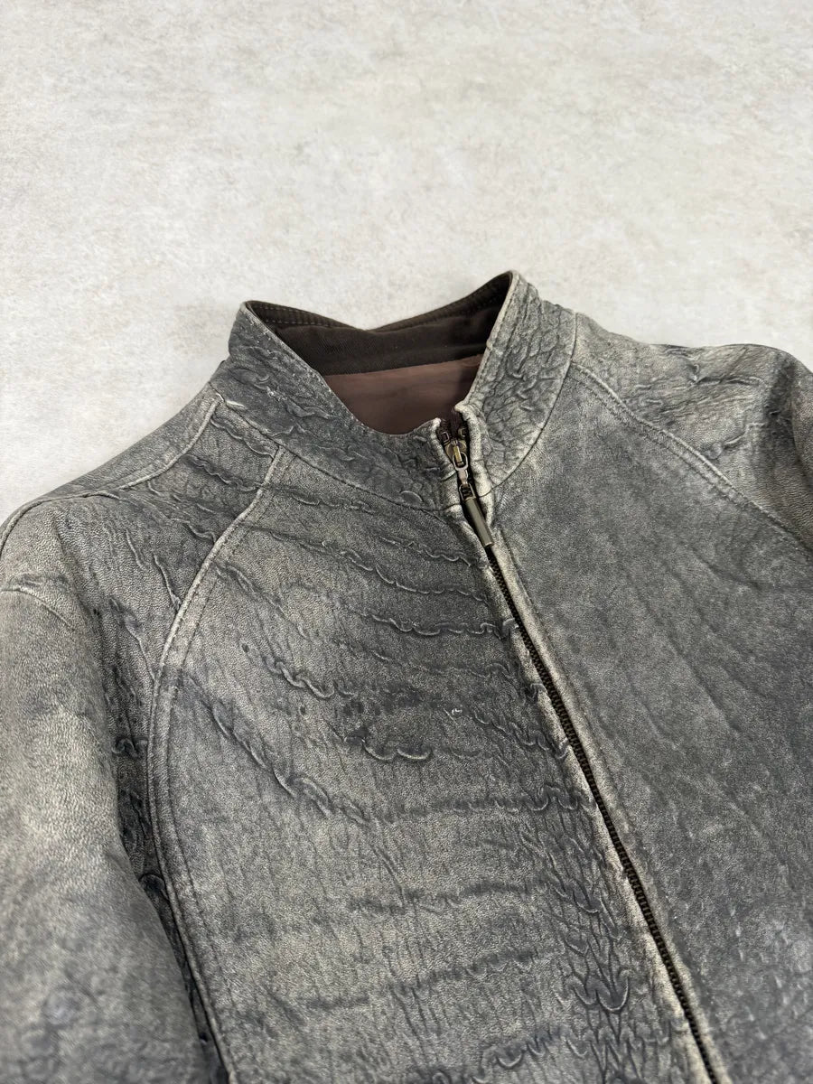 2000s Cavalli Grey Eroded Grained Scars Leather Jacket TxnwLWe 7
