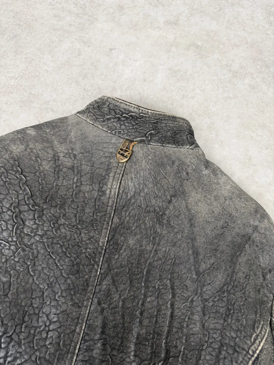 2000s Cavalli Grey Eroded Grained Scars Leather Jacket TxnwLWe 9