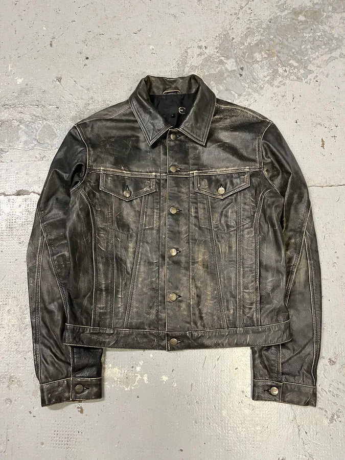 2000s Cavalli Grey Eroded Leather Jacket Gpnchmp 0