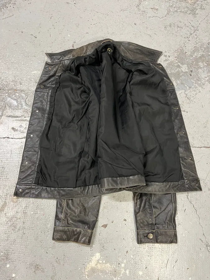 2000s Cavalli Grey Eroded Leather Jacket Gpnchmp 10