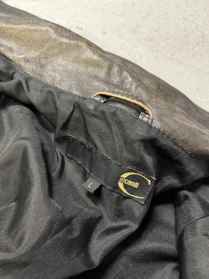 2000s Cavalli Grey Eroded Leather Jacket Gpnchmp 12
