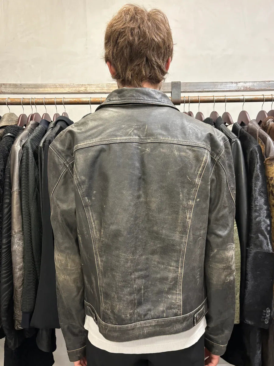 2000s Cavalli Grey Eroded Leather Jacket Gpnchmp 2