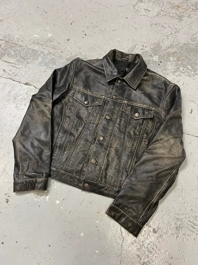 2000s Cavalli Grey Eroded Leather Jacket Gpnchmp 3