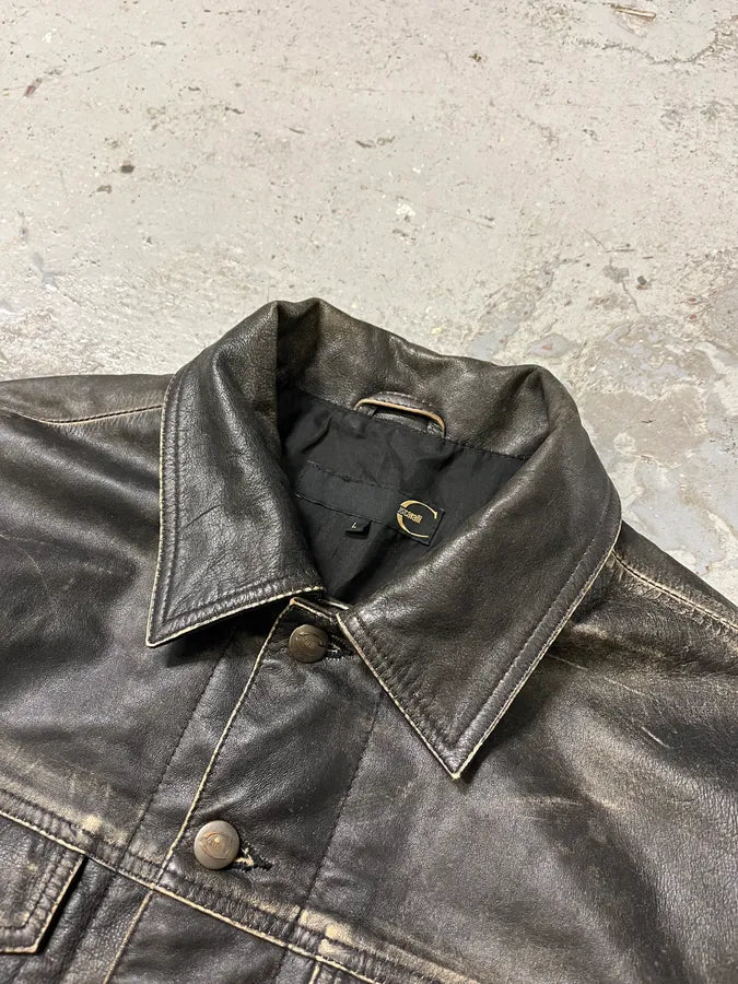 2000s Cavalli Grey Eroded Leather Jacket Gpnchmp 4