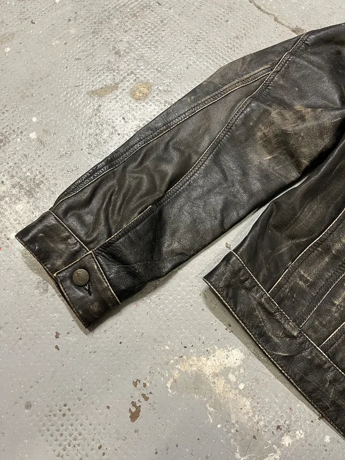 2000s Cavalli Grey Eroded Leather Jacket Gpnchmp 5