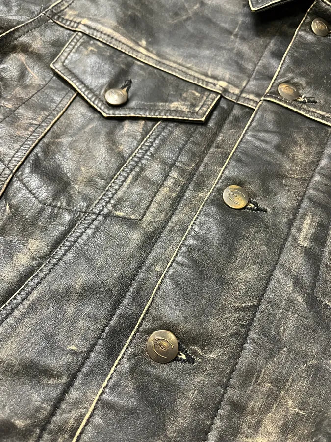 2000s Cavalli Grey Eroded Leather Jacket Gpnchmp 6
