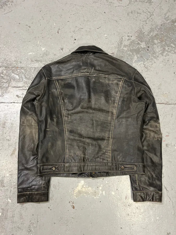 2000s Cavalli Grey Eroded Leather Jacket Gpnchmp 7