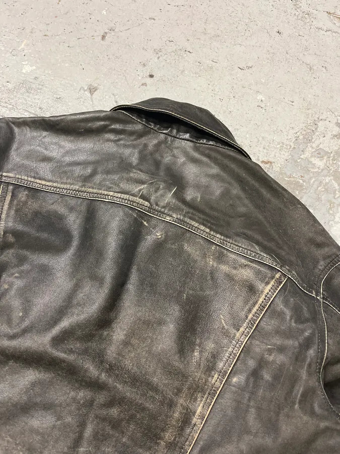 2000s Cavalli Grey Eroded Leather Jacket Gpnchmp 8