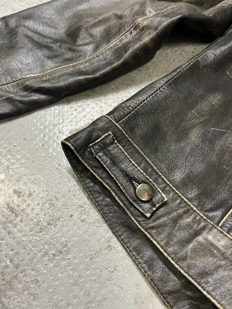 2000s Cavalli Grey Eroded Leather Jacket Gpnchmp 9