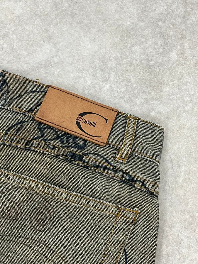 2000s Cavalli Grey Floral Denim Jeans aCThbAU 11