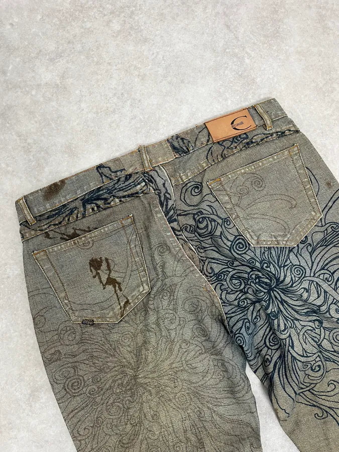 2000s Cavalli Grey Floral Denim Jeans aCThbAU 7