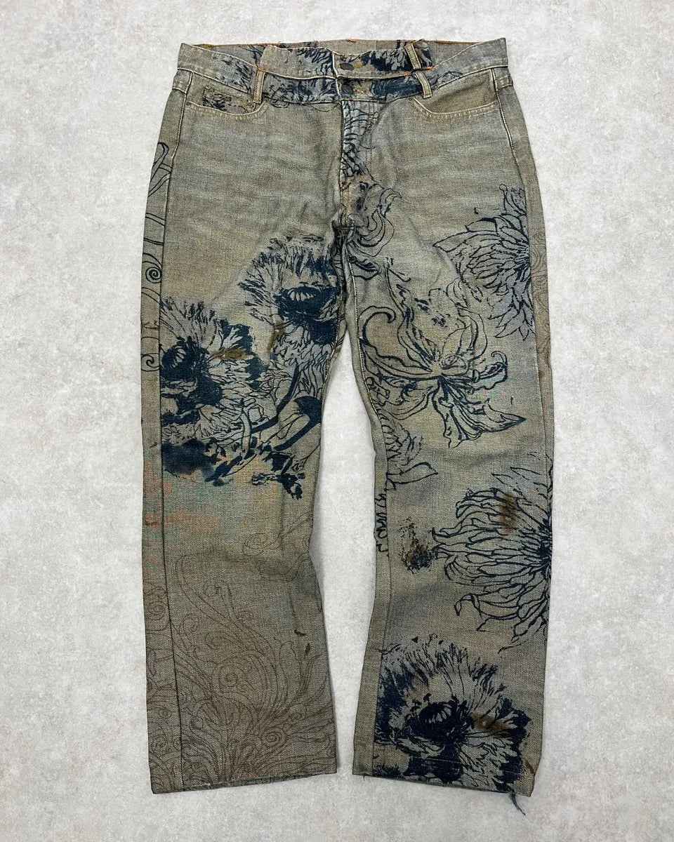2000s Cavalli Grey Floral Denim Jeans aCThbAU 0