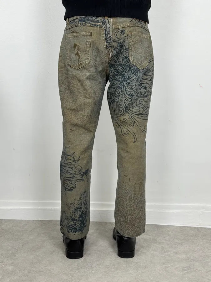 2000s Cavalli Grey Floral Denim Jeans aCThbAU 3