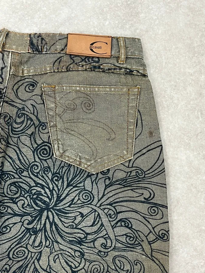 2000s Cavalli Grey Floral Denim Jeans aCThbAU 10