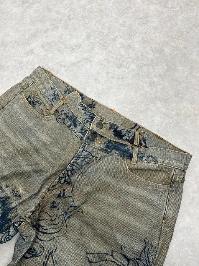 2000s Cavalli Grey Floral Denim Jeans aCThbAU 5