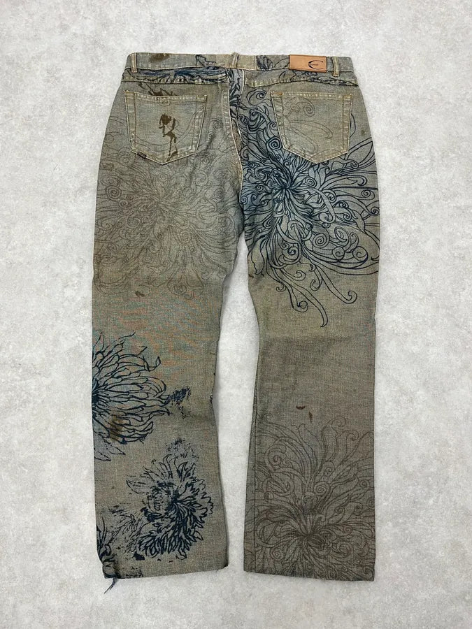 2000s Cavalli Grey Floral Denim Jeans aCThbAU 6