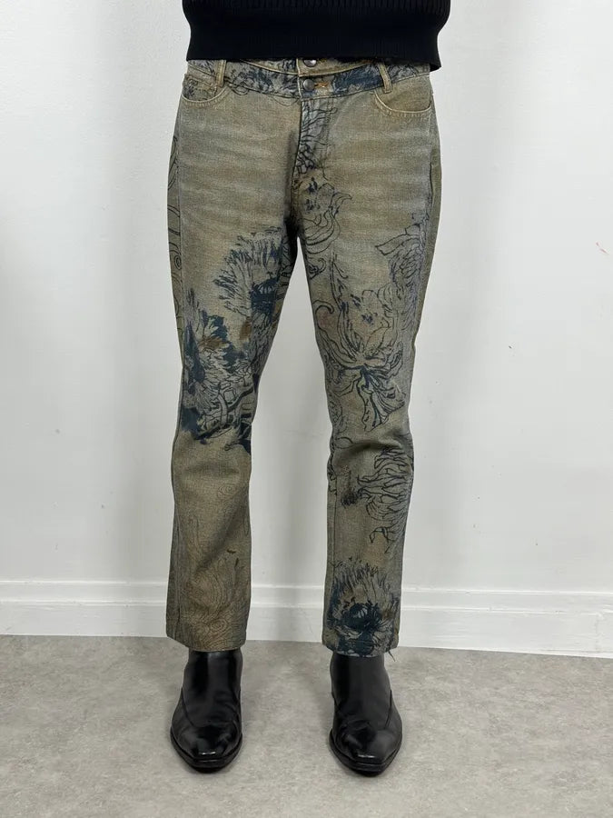 2000s Cavalli Grey Floral Denim Jeans aCThbAU 2