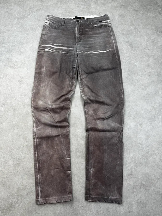 2000s Cavalli Grey Overprint Slim Pants gpNUBeA 0