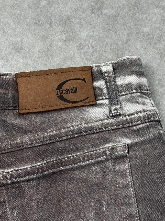2000s Cavalli Grey Overprint Slim Pants gpNUBeA 7
