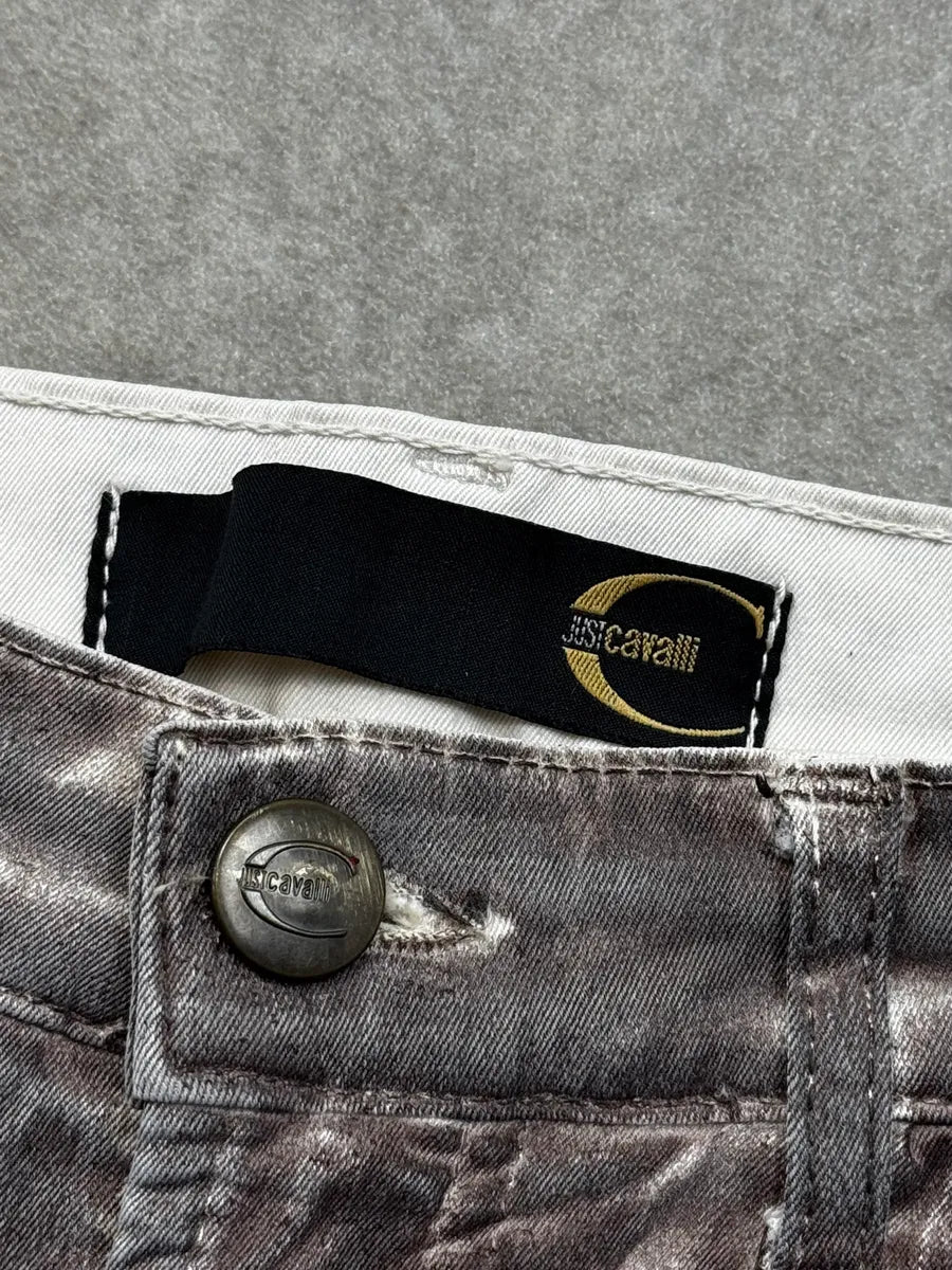 2000s Cavalli Grey Overprint Slim Pants gpNUBeA 8