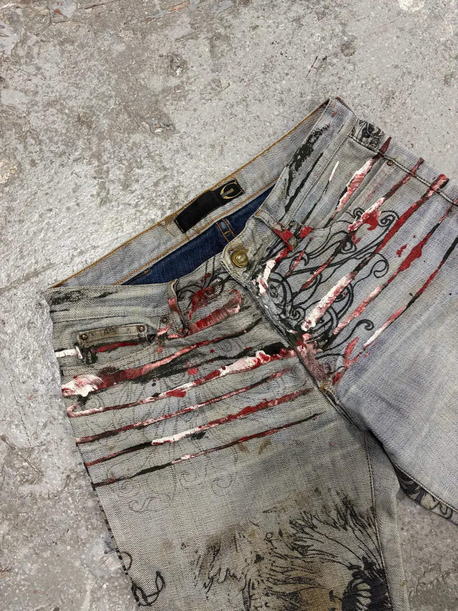 2000s Cavalli Grey Scars Flowers Abstract Denim Jeans (XS/S) YCKJtHp 11