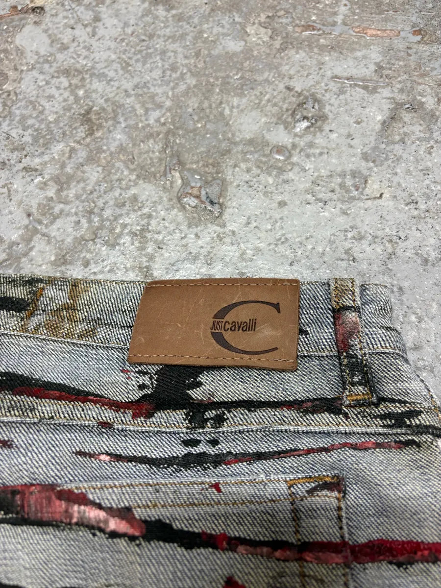 2000s Cavalli Grey Scars Flowers Abstract Denim Jeans (XS/S) YCKJtHp 7
